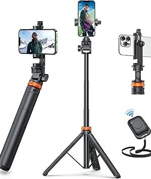 EUCOS 62" Phone Tripod, Tripod for iPhone & Selfie Stick Tripod with Remote, Extendable Phone Tripod Stand & Travel Tripod, Solidest Cell Phone Tripod Compatible with iPhone/Android