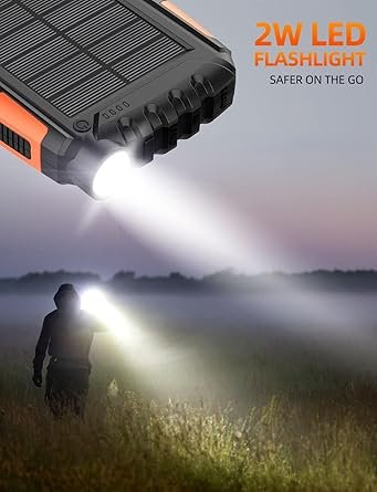 Power-Bank-Solar-Charger - 42800mAh Power Bank,Portable Charger,External Battery Pack 5V3.1A Qc 3.0 Fast Charging Built-in Super Bright Flashlight (Orange) - Image 4