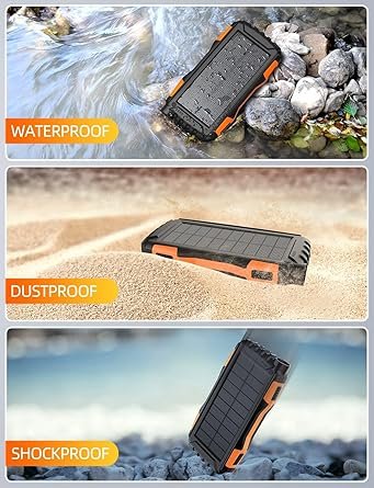 Power-Bank-Solar-Charger - 42800mAh Power Bank,Portable Charger,External Battery Pack 5V3.1A Qc 3.0 Fast Charging Built-in Super Bright Flashlight (Orange) - Image 2