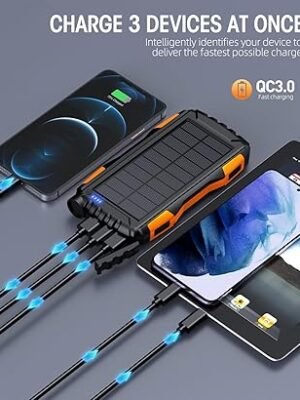 Power-Bank-Solar-Charger - 42800mAh Power Bank,Portable Charger,External Battery Pack 5V3.1A Qc 3.0 Fast Charging Built-in Super Bright Flashlight (Orange)